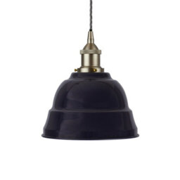Navy Blue Lincoln Painted Dome Pendant Light With Brushed Chrome Lamp Holder And Grey Twisted Cable - Se Home