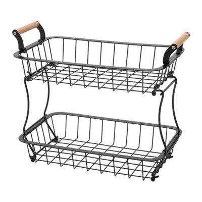 Living And Home 2 Tier Black Kitchen Wire Fruit Basket For Fruit Or Produce - image 1