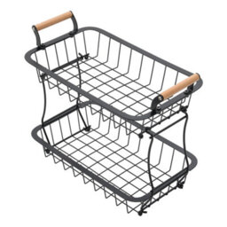 Living And Home 2 Tier Black Kitchen Wire Fruit Basket For Fruit Or Produce - thumbnail 3