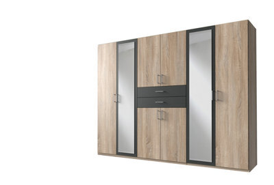 Bristol Oak And Graphite 6 Door Wardrobe - image 1