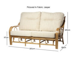 Desser Madrid Light Oak Natural Rattan 3 Seater Conservatory Sofa Real Cane Indoor Sofa With Uk Sewn Cushions In Jasper Fabric - thumbnail 2