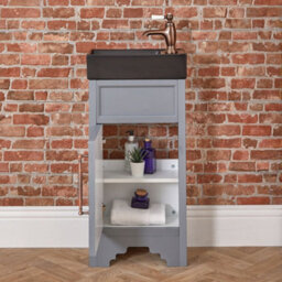 Homestylestore Light Grey 400mm Bathroom Vanity Unit With Black Basin And Aged Bronze T Bar Handles - thumbnail 3