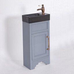 Homestylestore Light Grey 400mm Bathroom Vanity Unit With Black Basin And Aged Bronze T Bar Handles - thumbnail 1