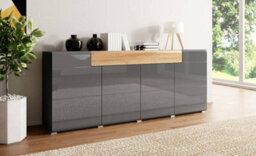 Arte Elegant Toledo 25 Sideboard Cabinet 208Cm - Grey Gloss & San Remo Oak: Spacious Storage Solution For Modern Dining Spaces - thumbnail 2