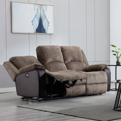 More4Homes Postana Electric High Back Jumbo Cord Fabric Recliner 3 Seater Sofa (Brown) - image 1