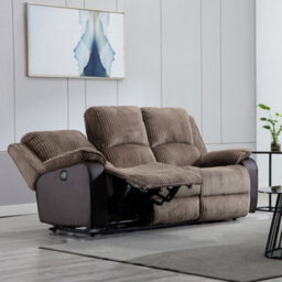 More4Homes Postana Electric High Back Jumbo Cord Fabric Recliner 3 Seater Sofa (Brown)
