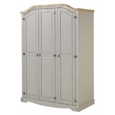 Mercers Furniture Corona Grey Wax 3 Door Arch Top Wardrobe Solid Wood Pine Wooden Rustic Mexican Styling - image 1