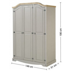 Mercers Furniture Corona Grey Wax 3 Door Arch Top Wardrobe Solid Wood Pine Wooden Rustic Mexican Styling - thumbnail 4