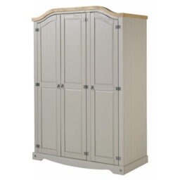 Mercers Furniture Corona Grey Wax 3 Door Arch Top Wardrobe Solid Wood Pine Wooden Rustic Mexican Styling - thumbnail 1