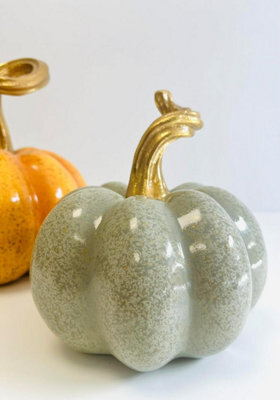 My Square Mile Decorative Ceramic Pumpkins, Indoor/outdoor Autumn Display Set, Halloween Mantle Ornaments (Grey (16Cm)) - image 1