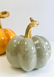 My Square Mile Decorative Ceramic Pumpkins, Indoor/outdoor Autumn Display Set, Halloween Mantle Ornaments (Grey (16Cm))