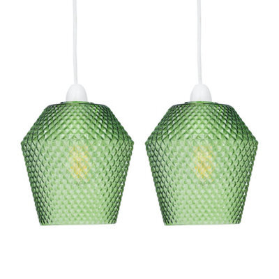 First Choice Lighting Set Of 2 Porter - Green Textured Glass Easy Fit Pendant Shades - image 1