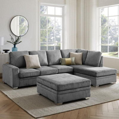 Home Detail Alana Right-Hand Facing Corner Sofa With Footstool, Dark Grey Jumbo Cord - image 1