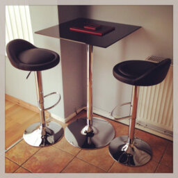 Lamboro Como Poseur Table With Square Black Glass Top & Chrome Finish, Kitchen Table, 60Cm Width - thumbnail 4