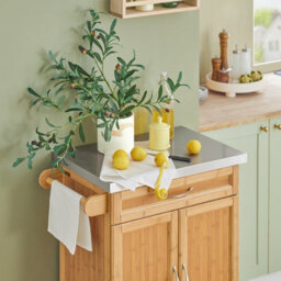 Sobuy Fkw13-N, Bamboo Kitchen Cabinet, Kitchen Storage Trolley Cart With Stainless Steel Surface, W75Xd45.7Xh91 - thumbnail 9