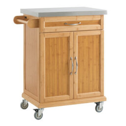 Sobuy Fkw13-N, Bamboo Kitchen Cabinet, Kitchen Storage Trolley Cart With Stainless Steel Surface, W75Xd45.7Xh91