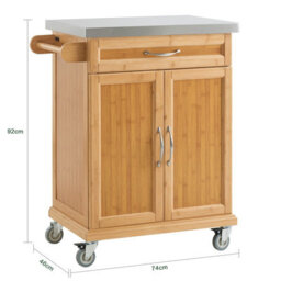 Sobuy Fkw13-N, Bamboo Kitchen Cabinet, Kitchen Storage Trolley Cart With Stainless Steel Surface, W75Xd45.7Xh91 - thumbnail 3