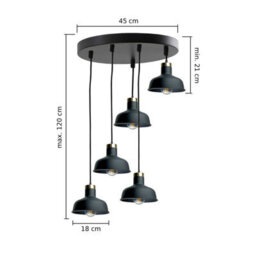 Luminosa Lighting Luminosa Hebe Cluster Pendant Ceiling Light Black, Gold 5X E27 - thumbnail 3