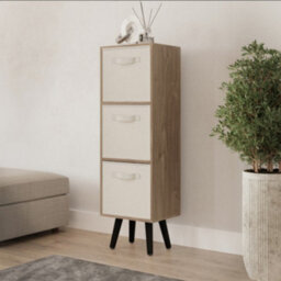 Urbn-Living Urbnliving 80Cm Height 3 Tier Oak Wooden Storage Bookcase Scandinavian Style Black Legs With Cream Inserts