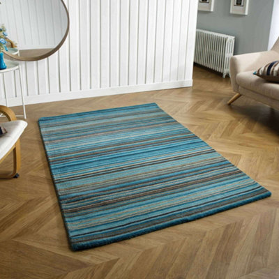 Melrose Mubai Stripe Wool Made Teal Area Rug 200/285Cm - image 1