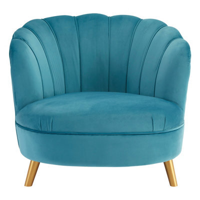 Orsina Blue Velvet Scalloped Armchair, Supportive Armrest Lounge Chair, Easy To Clean Velvet Accent Chair - image 1