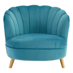 Orsina Blue Velvet Scalloped Armchair, Supportive Armrest Lounge Chair, Easy To Clean Velvet Accent Chair