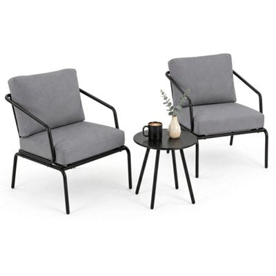 3 Piece Outdoor Bistro Set Round Side Table & 2 Armchairs With Padded Cushions - image 1
