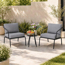 3 Piece Outdoor Bistro Set Round Side Table & 2 Armchairs With Padded Cushions - thumbnail 5