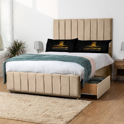 UKBEDFURNITURE Falcon Beige Plush Divan Bed 2 Foot End Drawers With 10 Inch Orthopaedic Mattress & 26 Inch Headboard - image 1