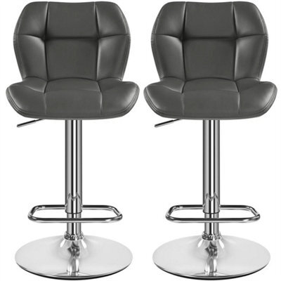 Grey Modern Faux Leather Swivel Bar Chair Adjustable Bar Stool With Backrest, 2Pcs - image 1