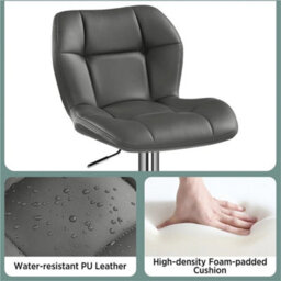 Grey Modern Faux Leather Swivel Bar Chair Adjustable Bar Stool With Backrest, 2Pcs - thumbnail 3