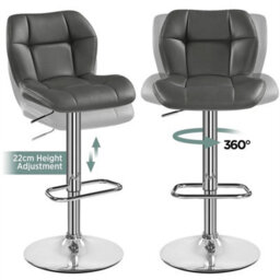 Grey Modern Faux Leather Swivel Bar Chair Adjustable Bar Stool With Backrest, 2Pcs - thumbnail 4