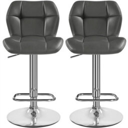 Grey Modern Faux Leather Swivel Bar Chair Adjustable Bar Stool With Backrest, 2Pcs - thumbnail 1