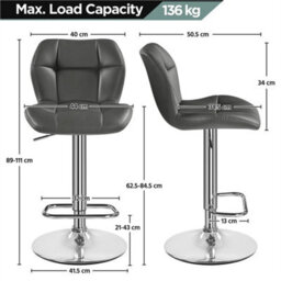 Grey Modern Faux Leather Swivel Bar Chair Adjustable Bar Stool With Backrest, 2Pcs - thumbnail 2