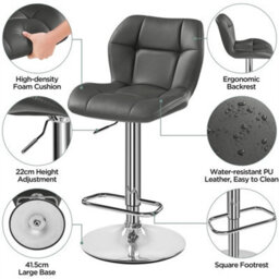 Grey Modern Faux Leather Swivel Bar Chair Adjustable Bar Stool With Backrest, 2Pcs - thumbnail 5