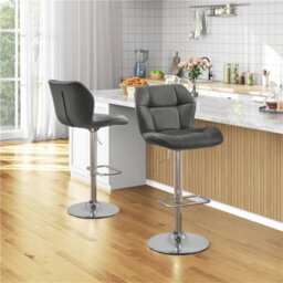 Grey Modern Faux Leather Swivel Bar Chair Adjustable Bar Stool With Backrest, 2Pcs - thumbnail 6