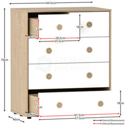 Lassic Junior Vida Neptune White & Oak 3 Piece Bedroom Furniture Set - Desk, Drawer Chest, Wardrobe - thumbnail 4