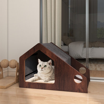 Costway Modern Cat House With Feeder Wooden Indoor Cat Condo Pet Hideaway Shelter - image 1