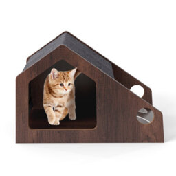 Costway Modern Cat House With Feeder Wooden Indoor Cat Condo Pet Hideaway Shelter - thumbnail 2