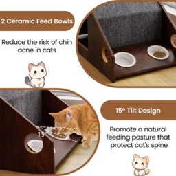 Costway Modern Cat House With Feeder Wooden Indoor Cat Condo Pet Hideaway Shelter - thumbnail 3