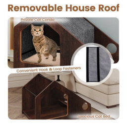 Costway Modern Cat House With Feeder Wooden Indoor Cat Condo Pet Hideaway Shelter - thumbnail 6