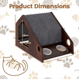 Costway Modern Cat House With Feeder Wooden Indoor Cat Condo Pet Hideaway Shelter - thumbnail 5