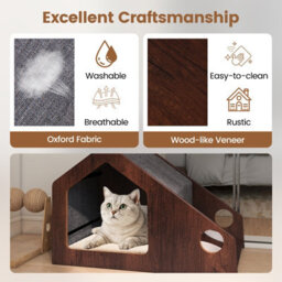 Costway Modern Cat House With Feeder Wooden Indoor Cat Condo Pet Hideaway Shelter - thumbnail 9
