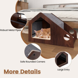 Costway Modern Cat House With Feeder Wooden Indoor Cat Condo Pet Hideaway Shelter - thumbnail 4
