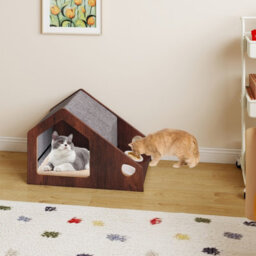 Costway Modern Cat House With Feeder Wooden Indoor Cat Condo Pet Hideaway Shelter - thumbnail 8