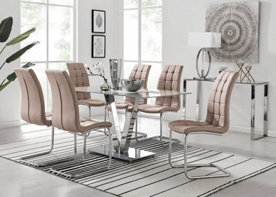 Furniturebox Uk Florini V Grey Dining Table And 6 Cappuccino Murano Chairs - image 1
