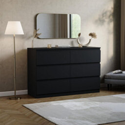 Black Modern 6 Chest Of Drawers Storage Tall Wide Bedroom Furniture - thumbnail 1