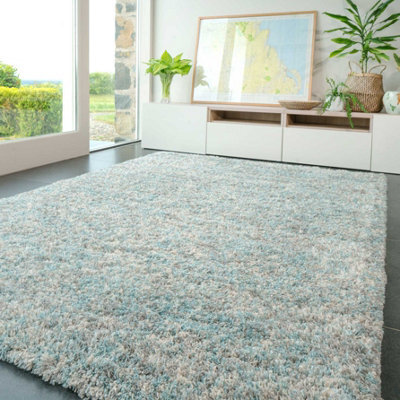 Loomed Super Soft Mottled Tonal Duck Egg & Grey Shaggy Area Rug 160X230Cm - image 1