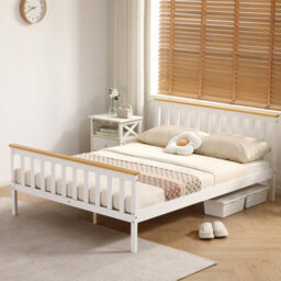 Comfy Living 4Ft6 White Wooden Bed Frame With Caramel Bar - thumbnail 5