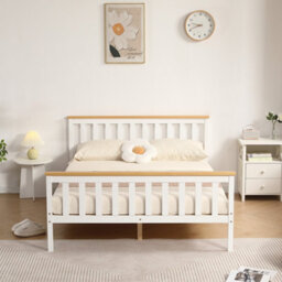 Comfy Living 4Ft6 White Wooden Bed Frame With Caramel Bar - thumbnail 4